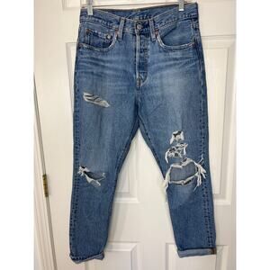 Levi's 501 S Distressed Skinny Jean Women W27/L28 Blue Grunge Classic Normcore